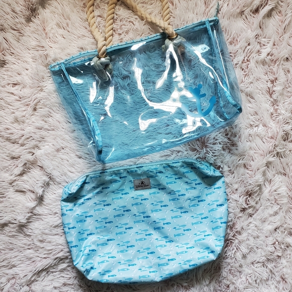 RARE Shanghai Disney 2-piece beach tote bag purse translucent blue Mickey anchor - Picture 6 of 13